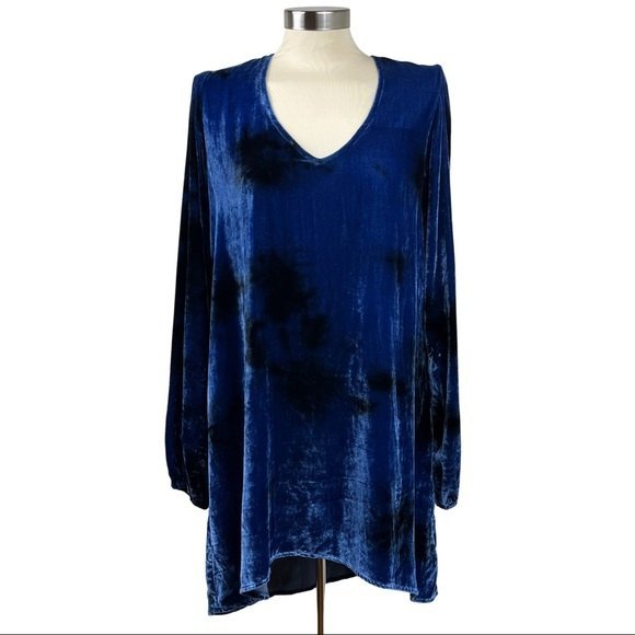 NWT XS Planet Blue Blu Moon Bell Sleeve V-neck Blue and Black Velvet Dress - Picture 2 of 9